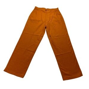 Leeman Mens Burnt Orange Linen Cotton Blend Straight Leg‎ Pants XL RN 70528